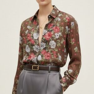 Stunning Rare Find Designer silk blend Sheer Floral Rose Mocha brown Shi…